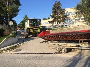 meeting the combine and tractor